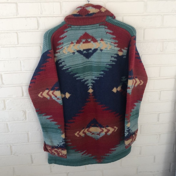 Lauren Ralph Lauren Southwestern Heavy Knit Cardigan Size Petite Small - Picture 6 of 8